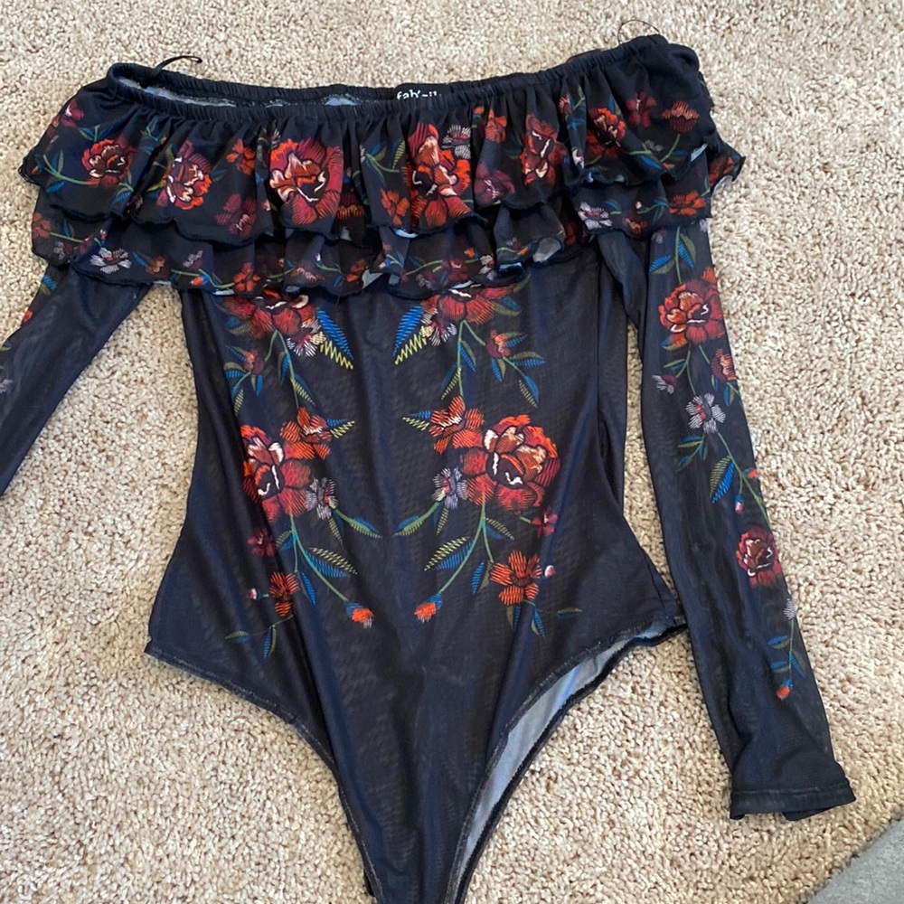 Mesh floral bodysuit navy bluish black